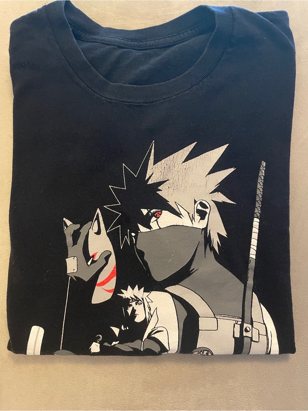 Naruto Shippuden Shirt Kakashi Black Cotton Tee VTG 2000’s Ninja Graphic